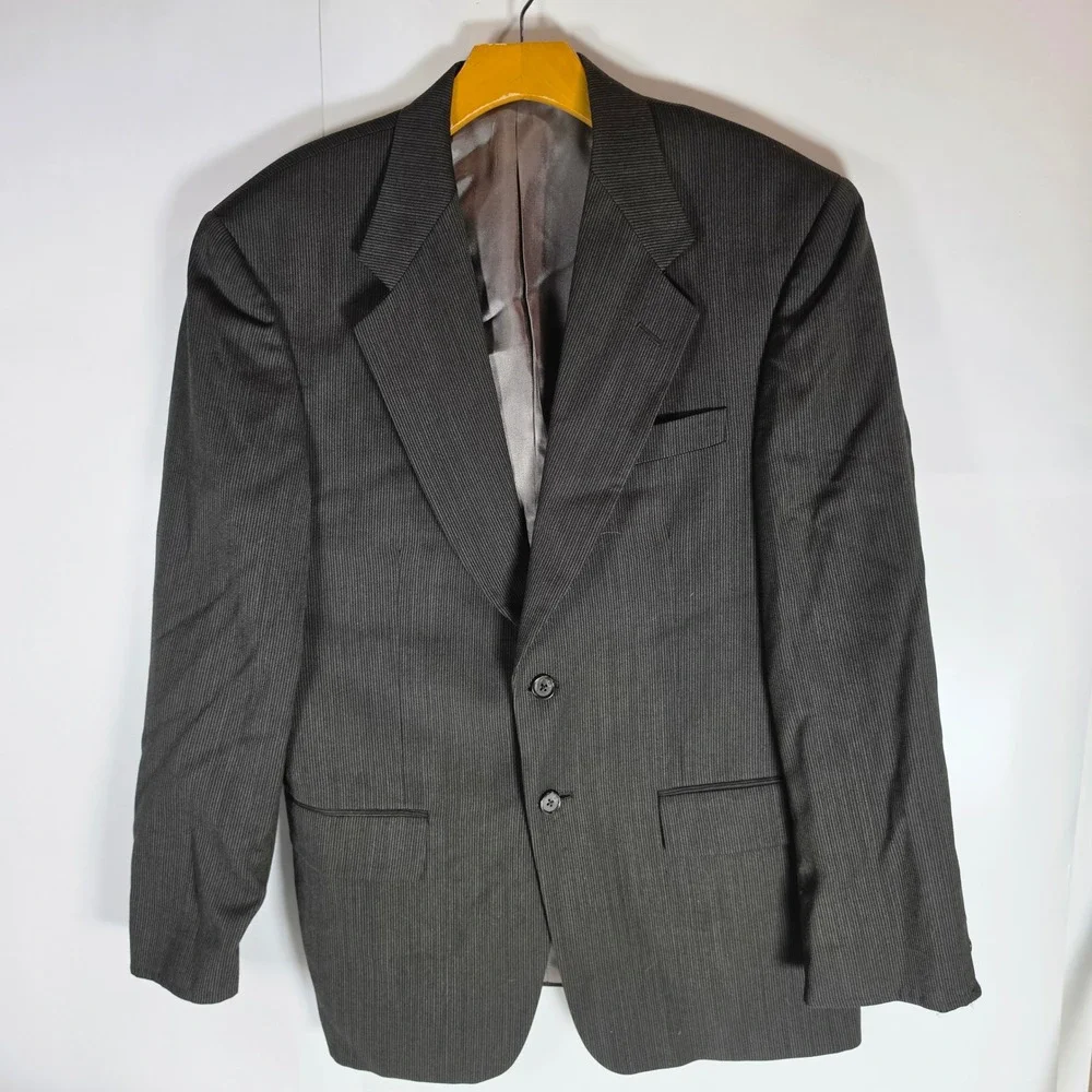 VTG Monsieur‎ Givenchy Blazer 38S 100% Worsted Wool Charcoal Pinstripe Jacket